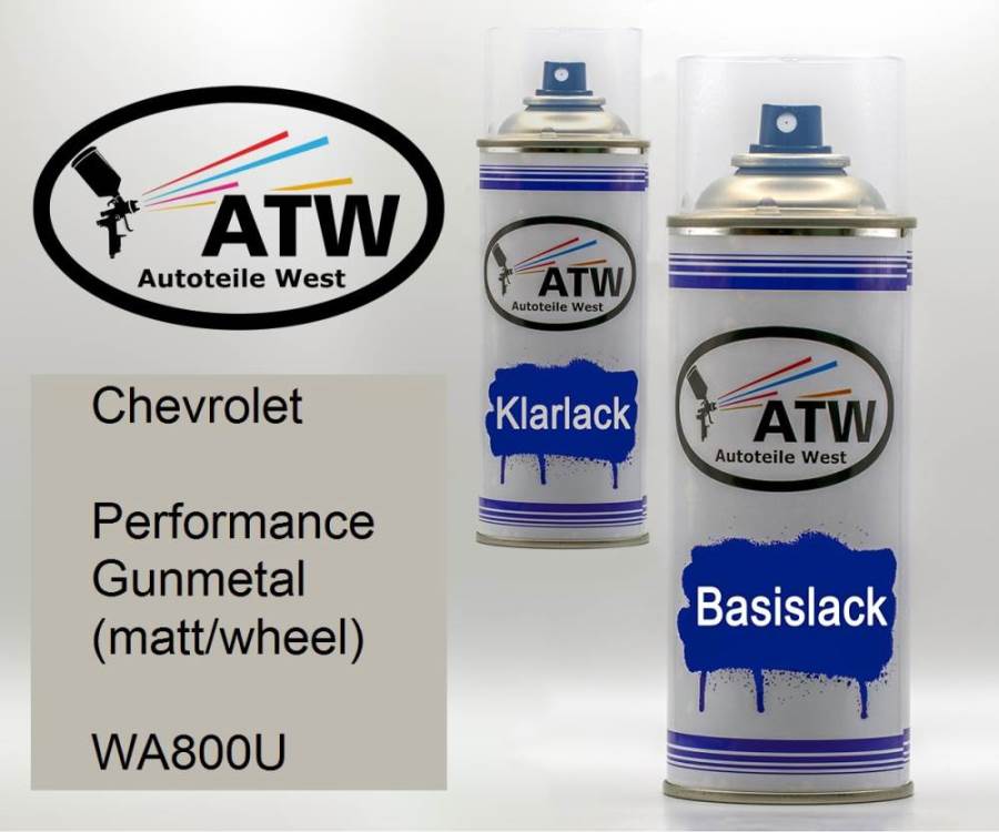 Chevrolet, Performance Gunmetal (matt/wheel), WA800U: 400ml Sprühdose + 400ml Klarlack - Set, von ATW Autoteile West.